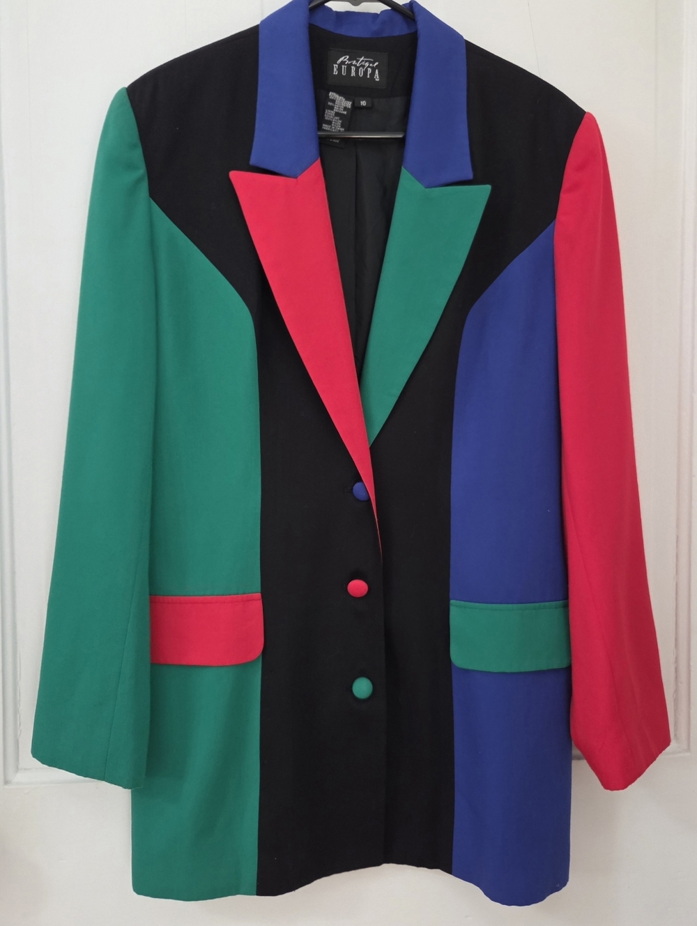 Vintage 1990s Boutique Europa Black Primary Color Block Blazer 10
